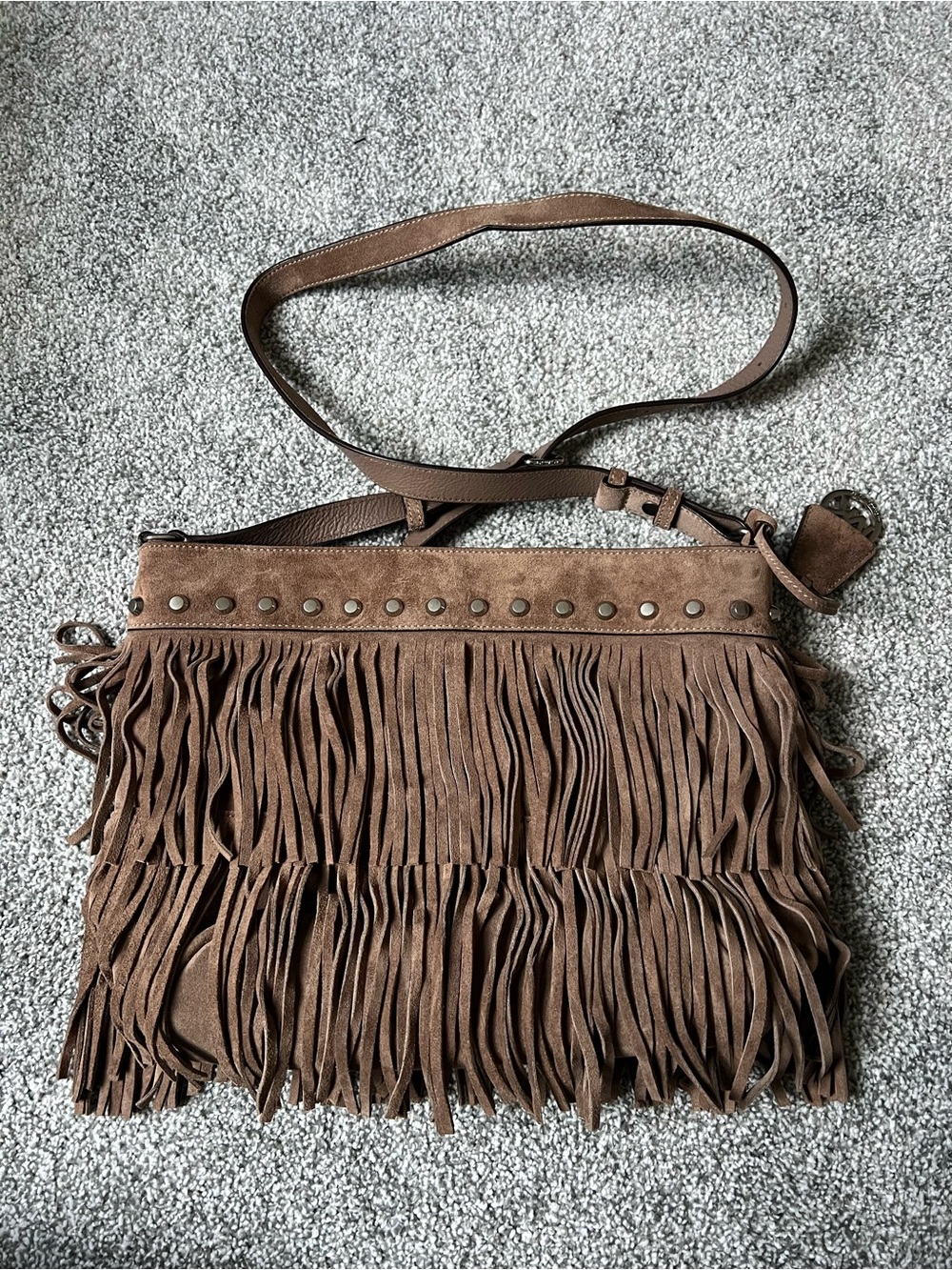 Michael Kors Fringed Brown Suede Crossbody Bag